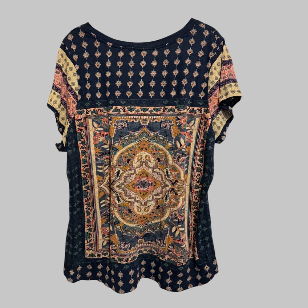 Lucky Brand Women's Navy Short Sleeve Tunic Top Bohemian Hippie Indie Size 1X - Picture 3 of 10